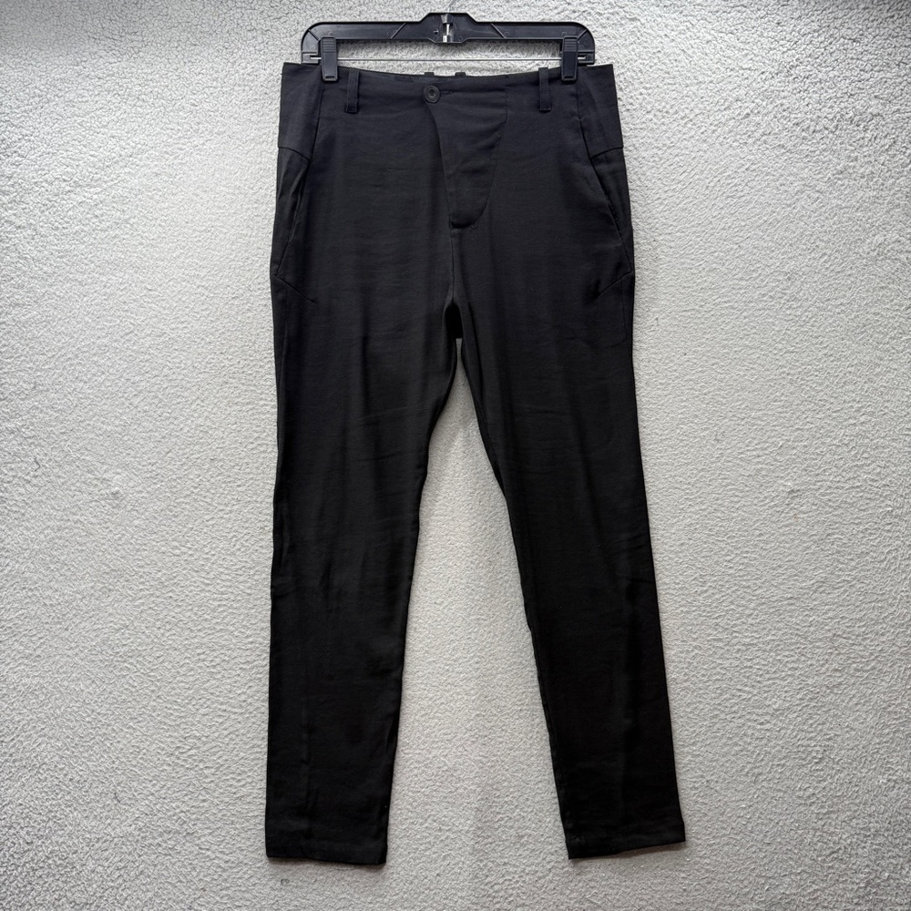 Transit Par Such Linen Blend Straight Leg Trouser Pants Black Asymmetric Size 2